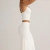 Falda midi de talle medio con fruncidos Luella Modal en blanco