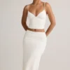 Falda midi de talle medio con fruncidos Luella Modal en blanco