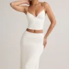 Falda midi de talle medio con fruncidos Luella Modal en blanco
