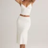 Falda midi de talle medio con fruncidos Luella Modal en blanco