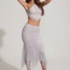 Falda midi-longitud Jordana con bajo en forma de pañuelo y adornos en color plateado