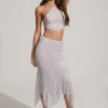 Falda midi-longitud Jordana con bajo en forma de pañuelo y adornos en color plateado
