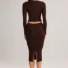 Falda midi lápiz de talle medio Aven Modal en marrón chocolate