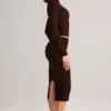 Falda midi lápiz de talle medio Aven Modal en marrón chocolate
