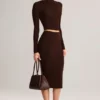 Falda midi lápiz de talle medio Aven Modal en marrón chocolate