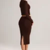 Falda midi lápiz de talle medio Aven Modal en marrón chocolate