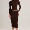 Falda midi lápiz de talle medio Aven Modal en marrón chocolate