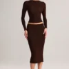 Falda midi lápiz de talle medio Aven Modal en marrón chocolate