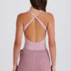 Falda-pantalón cruzada de punto acanalado en malva