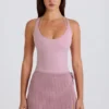 Falda-pantalón cruzada de punto acanalado en malva