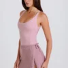Falda-pantalón cruzada de punto acanalado en malva