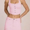 Falda-pantalón de vaquero de talle bajo Virella en rosa flor