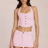 Falda-pantalón de vaquero de talle bajo Virella en rosa flor