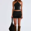 Falda-pantalón mini de modal con volantes y talle medio Azaria en negro