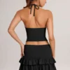 Falda-pantalón mini de modal con volantes y talle medio Azaria en negro