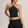 Falda-pantalón mini de modal con volantes y talle medio Azaria en negro