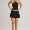 Falda-pantalón mini de modal con volantes y talle medio Azaria en negro