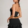 Falda-pantalón mini de modal con volantes y talle medio Azaria en negro