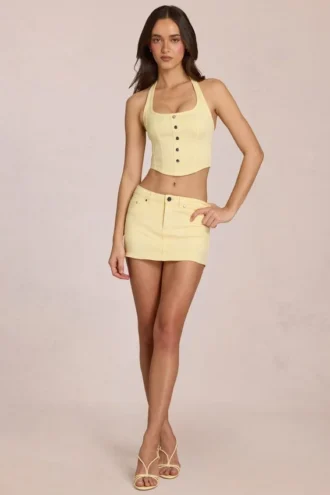 Falda-pantalón vaquera de talle bajo Virella en amarillo limón