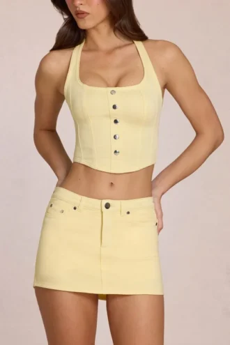 Falda-pantalón vaquera de talle bajo Virella en amarillo limón
