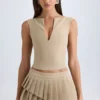 Falda plisada de corte bajo con capas de Nada en color camel