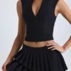 Falda plisada de corte bajo con capas Nada en negro