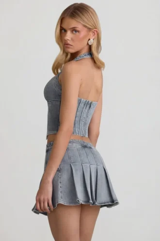 Falda plisada de talle bajo Laika en azul claro