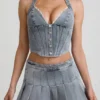 Falda plisada de talle bajo Laika en azul claro