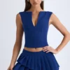 Falda plisada en capas de talle bajo Nada en azul marino