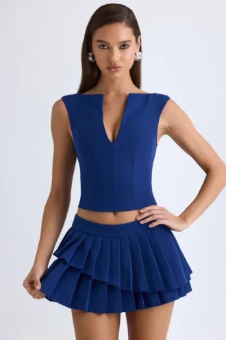 Falda plisada en capas de talle bajo Nada en azul marino