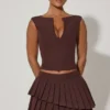 Falda plisada en capas de talle bajo Nada en marrón chocolate