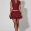 Falda plisada en capas de talle bajo Nada en rojo vino