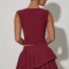Falda plisada en capas de talle bajo Nada en rojo vino