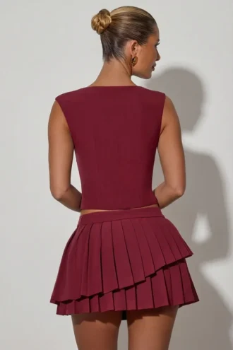 Falda plisada en capas de talle bajo Nada en rojo vino