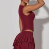 Falda plisada en capas de talle bajo Nada en rojo vino