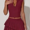 Falda plisada en capas de talle bajo Nada en rojo vino
