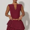 Falda plisada en capas de talle bajo Nada en rojo vino