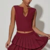 Falda plisada en capas de talle bajo Nada en rojo vino