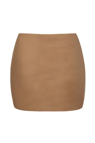 Falda slip micro mini de malla suave de Intimates con talle bajo en color almendra