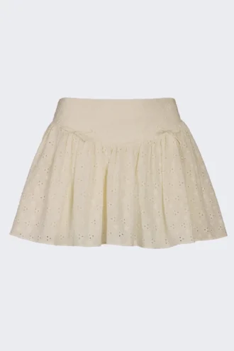 Falda Thia con detalle de lazo y bordado inglés en color marfil