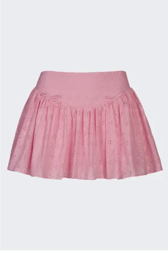 Falda Thia con detalle de lazo y bordado inglés en rosa suave