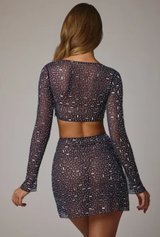 Falda transparente con adornos y corte en V de Thalassa en azul marino