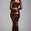 Falda vestido Zahra de jersey metalizado de talle medio en bronce cobrizo