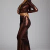 Falda vestido Zahra de jersey metalizado de talle medio en bronce cobrizo