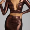Falda vestido Zahra de jersey metalizado de talle medio en bronce cobrizo