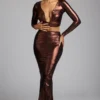 Falda vestido Zahra de jersey metalizado de talle medio en bronce cobrizo