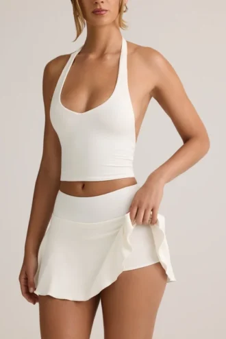 Faldita-pantalón corta con fruncidos de modal Keoni en blanco