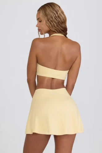 Faldita-pantalón cruzada de jersey cepillado en marmolado limón