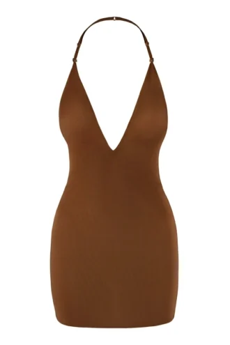 Intimates Vestido corto multiforma de malla suave en color castaño