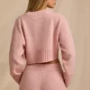 Jersey corto de punto acanalado en rosa palo